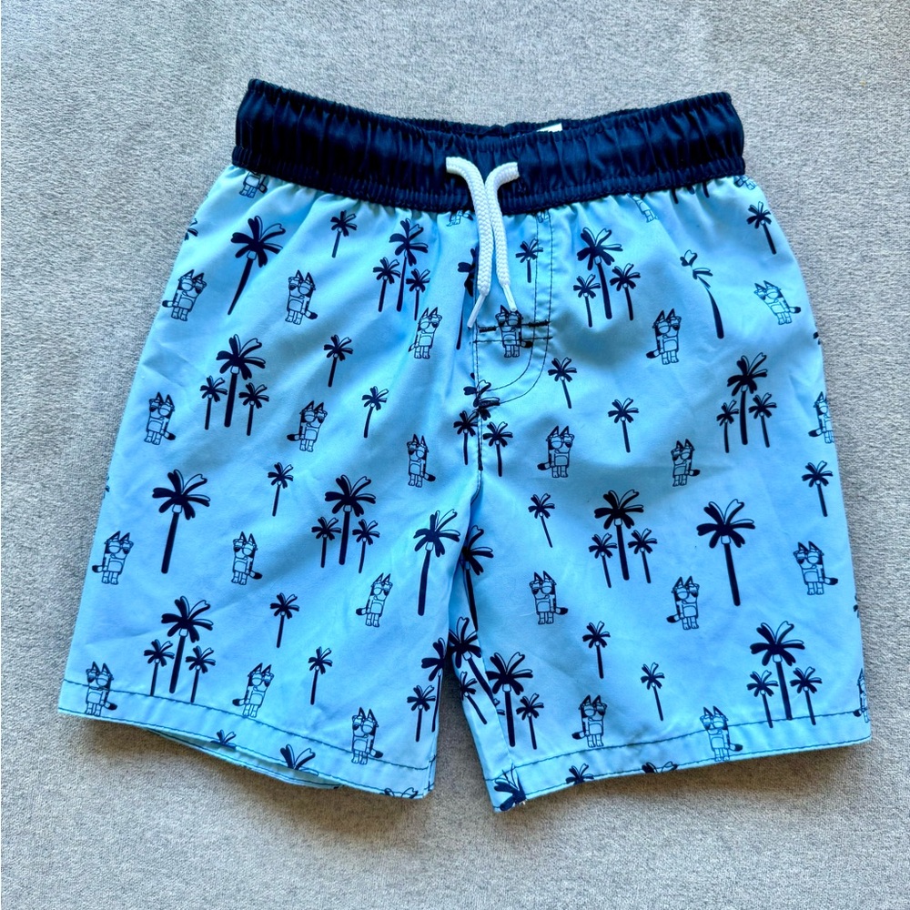NWOT Tropical Bluey Kids Swim Shorts | 5T | Lined | Light/Dark Blue